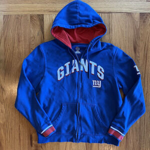 Majestic Blue NY Giants Football Zip Hoodie Chest & Sleeve Logo Adult Medium